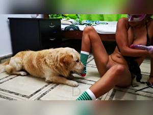 Two women and a dog in an intense beastly video