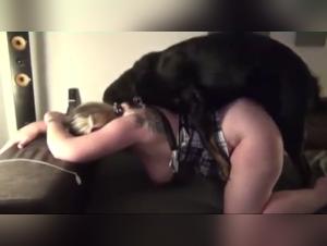 Curvy and blonde woman in sex video with dog
