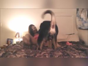 Teenage girl and dog in shocking bestiality scene