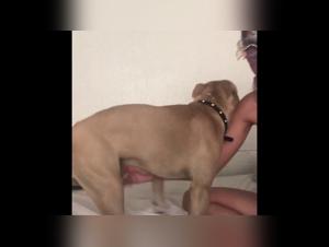 A naughty mom and her four-legged friend