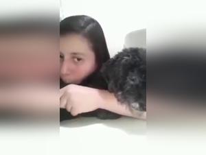 Submissive woman and her little dog