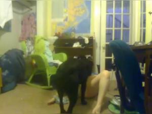 Bestiality sex: shy and round nerd with a dog