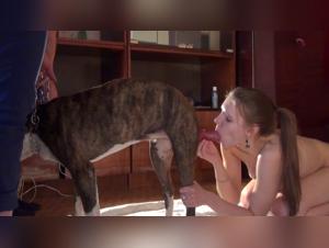 Julia and her canine friend in an intense zoophilia scene