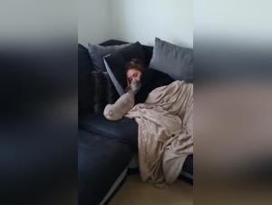 Unconscious woman with dog