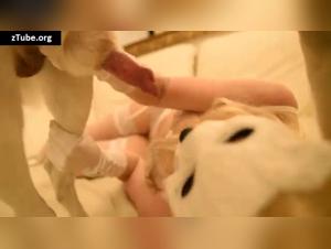 A unique bestial experience: Submissive woman and her canine master