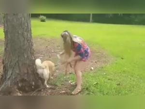 Bestiality: a woman and her dog in an erotic video