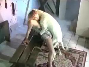 Brunette woman and her dog in a beastly video