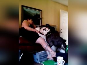 Chubby woman and her love for dogs: a beastly and hard video