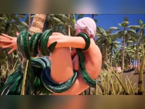 Snake and woman in a bestial 3D video
