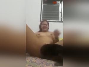 A hungry dog   in an intense zoophilia video