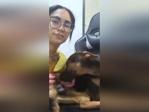Latina Model and her dog: An intense bestiality scene