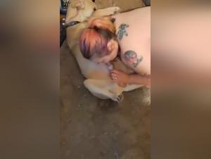 A beastly encounter: A woman and her four-legged friend